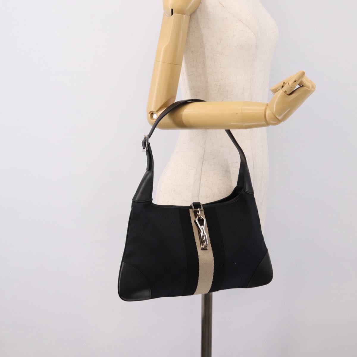 GUCCI GG Canvas Jackie Sherry Line Hand Bag Black Silver 001 4057 Auth mr2879A
