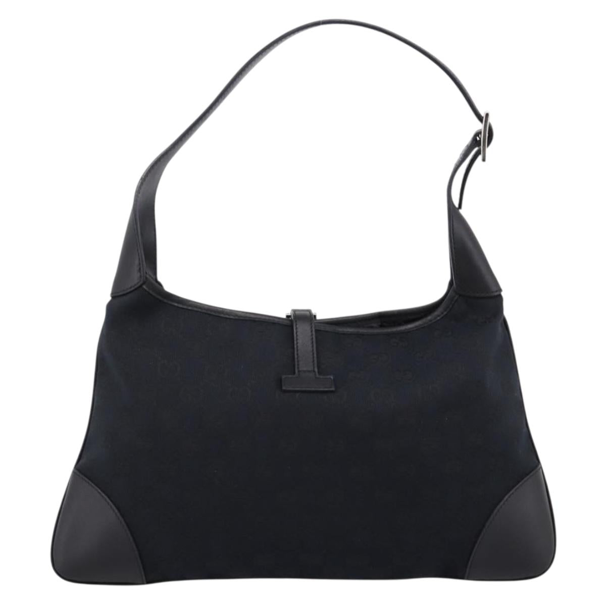 GUCCI GG Canvas Jackie Sherry Line Hand Bag Black Silver 001 4057 Auth mr2879A