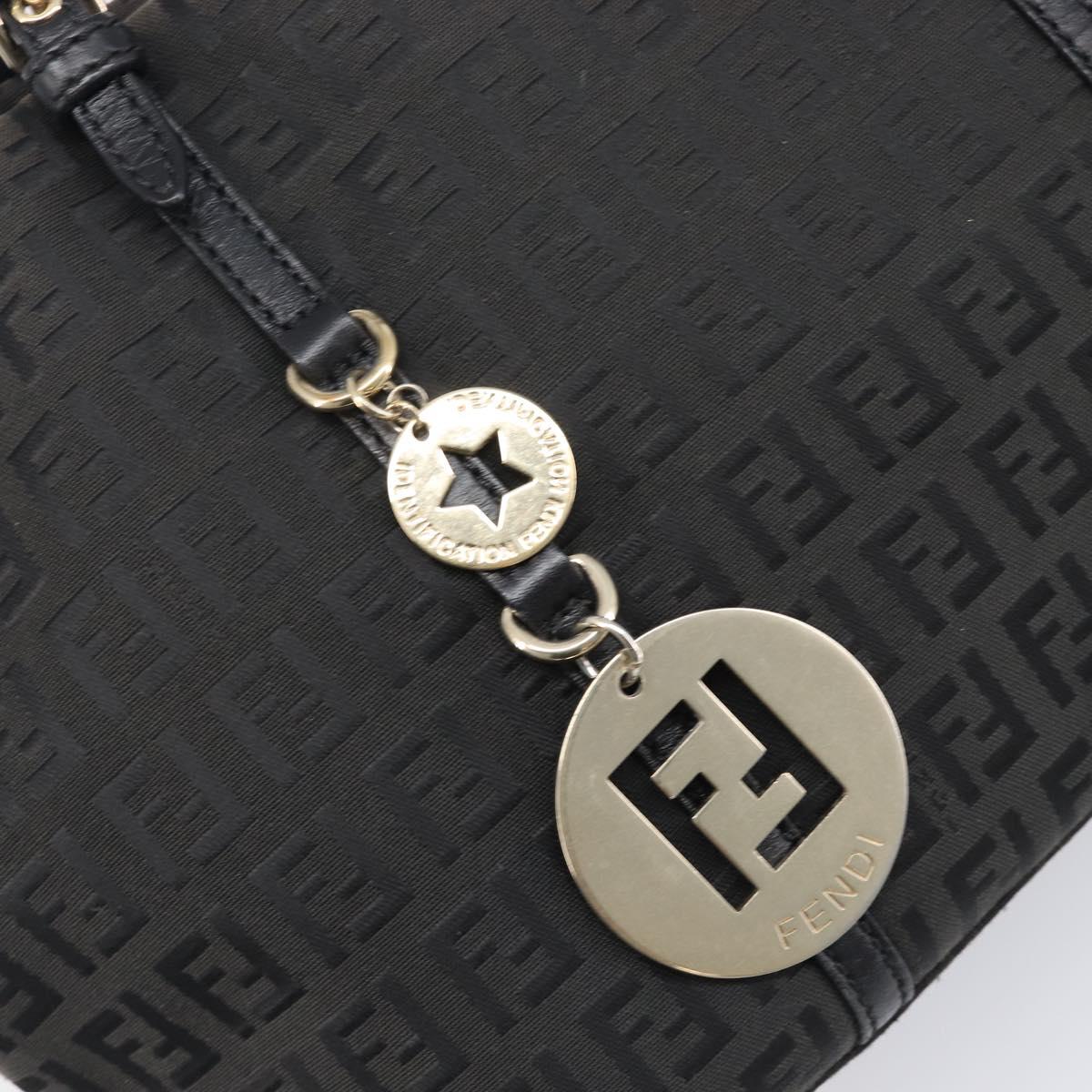 FENDI Zucchino Canvas Hand Bag Black Gold Auth mr2880A