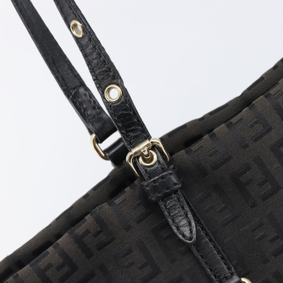 FENDI Zucchino Canvas Hand Bag Black Gold Auth mr2880A