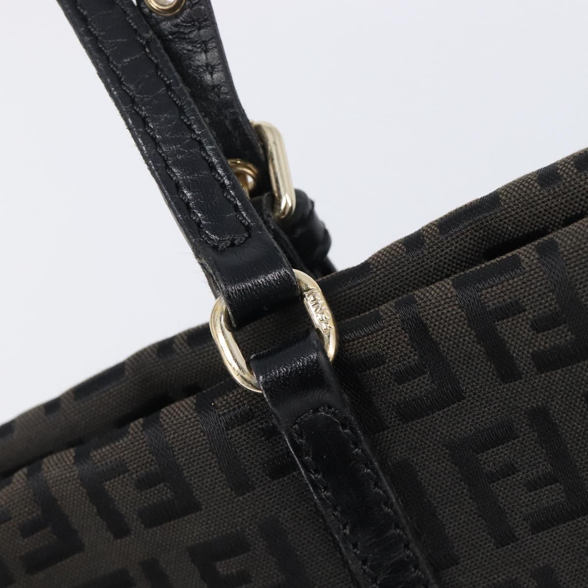 FENDI Zucchino Canvas Hand Bag Black Gold Auth mr2880A