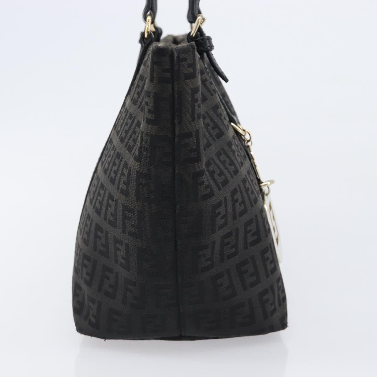FENDI Zucchino Canvas Hand Bag Black Gold Auth mr2880A
