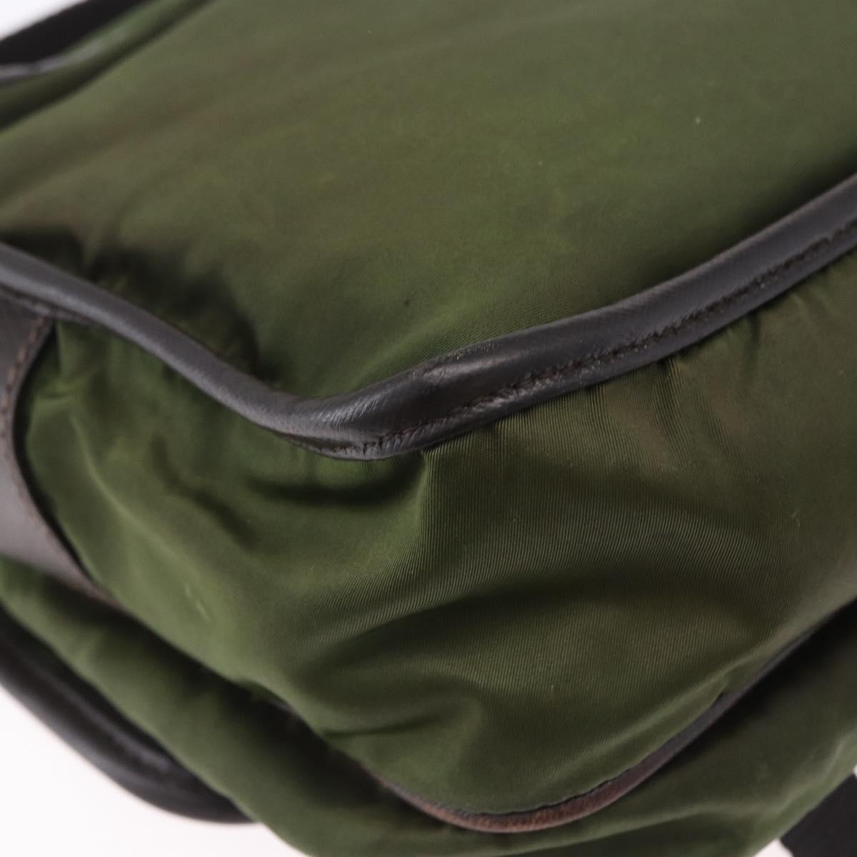 PRADA Shoulder Bag Nylon Khaki Silver Auth mr2884