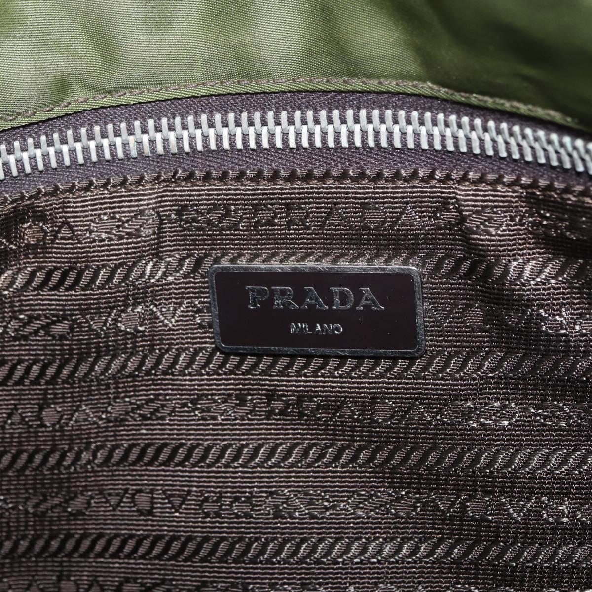 PRADA Shoulder Bag Nylon Khaki Silver Auth mr2884