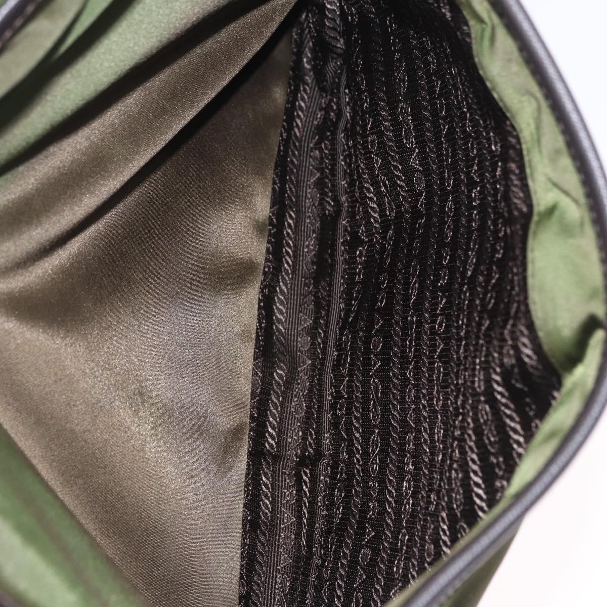 PRADA Shoulder Bag Nylon Khaki Silver Auth mr2884