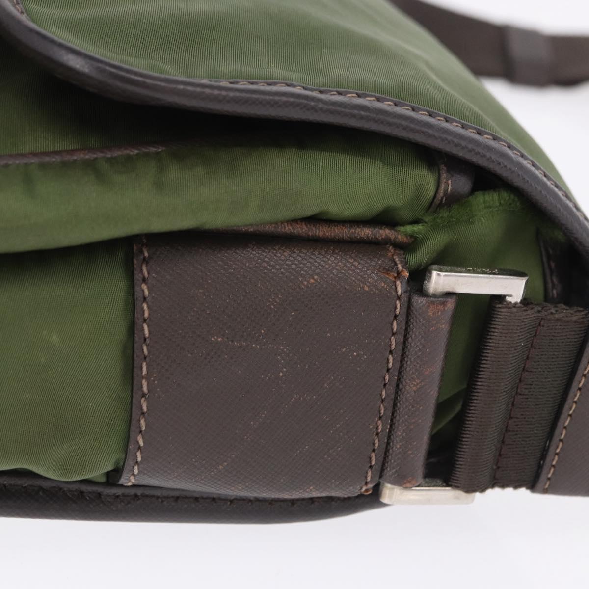 PRADA Shoulder Bag Nylon Khaki Silver Auth mr2884