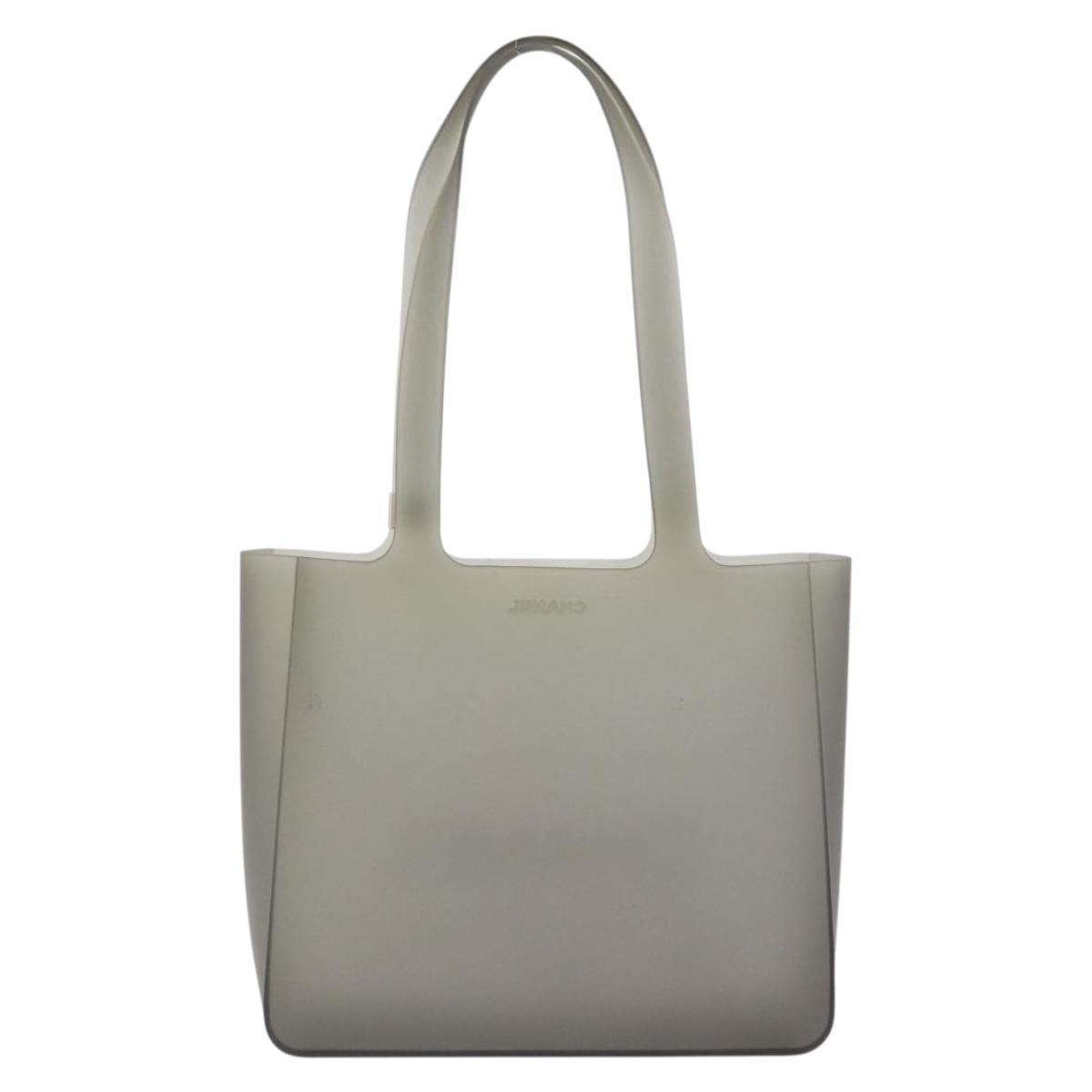 CHANEL Tote Bag Rubber Gray Silver CC Auth mr2885A