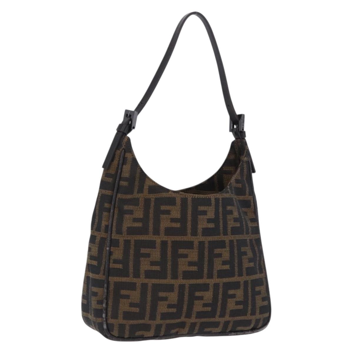 FENDI Zucca Canvas Hand Bag Black Brown Auth mr2886A