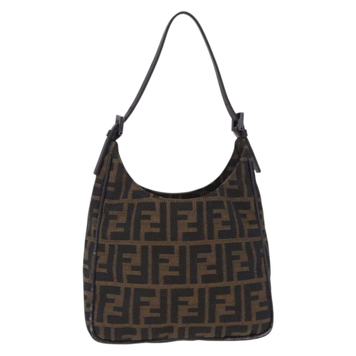 FENDI Zucca Canvas Hand Bag Black Brown Auth mr2886A