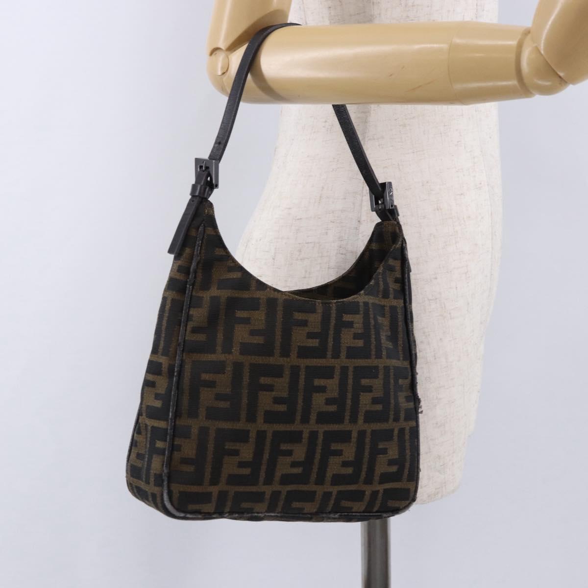 FENDI Zucca Canvas Hand Bag Black Brown Auth mr2886A