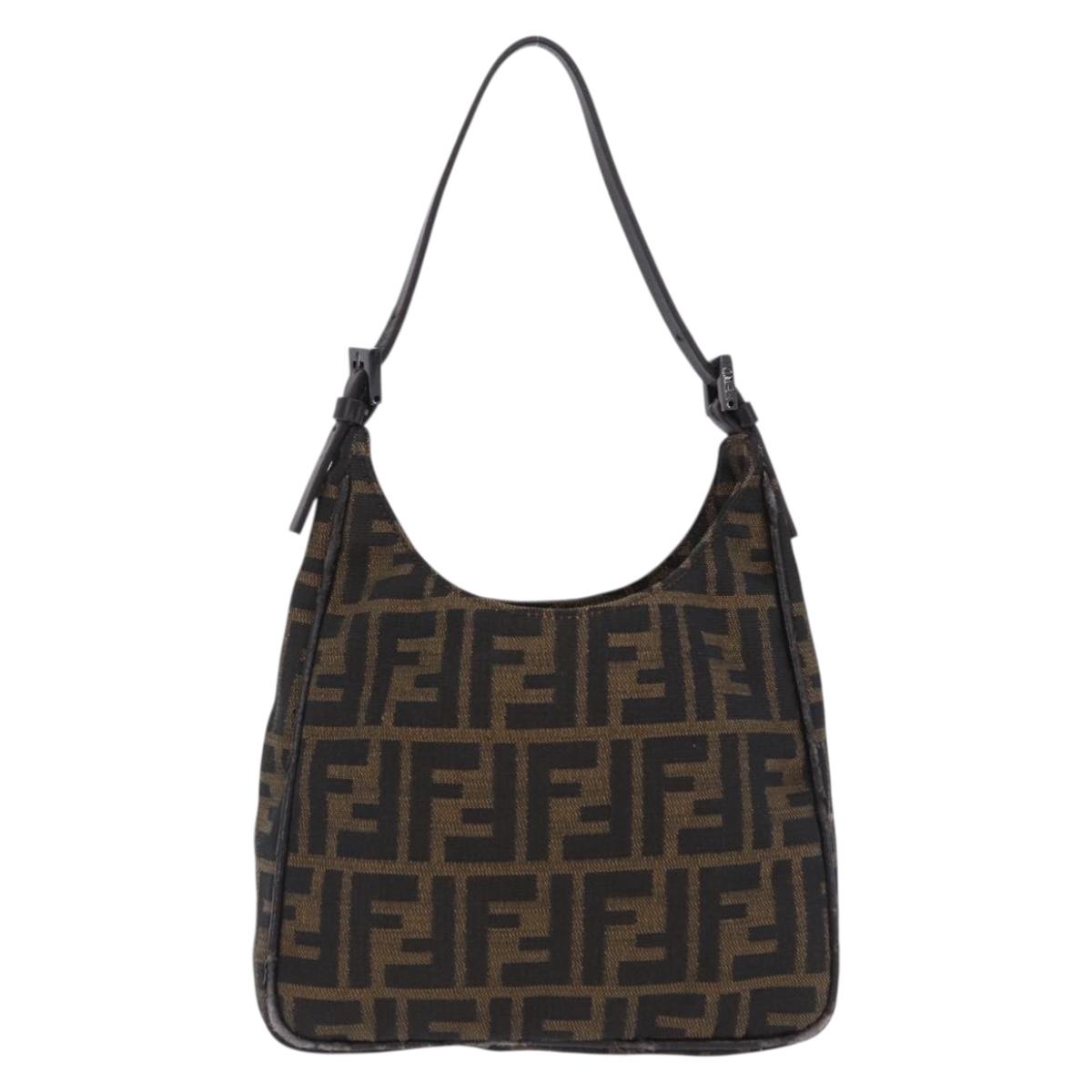 FENDI Zucca Canvas Hand Bag Black Brown Auth mr2886A