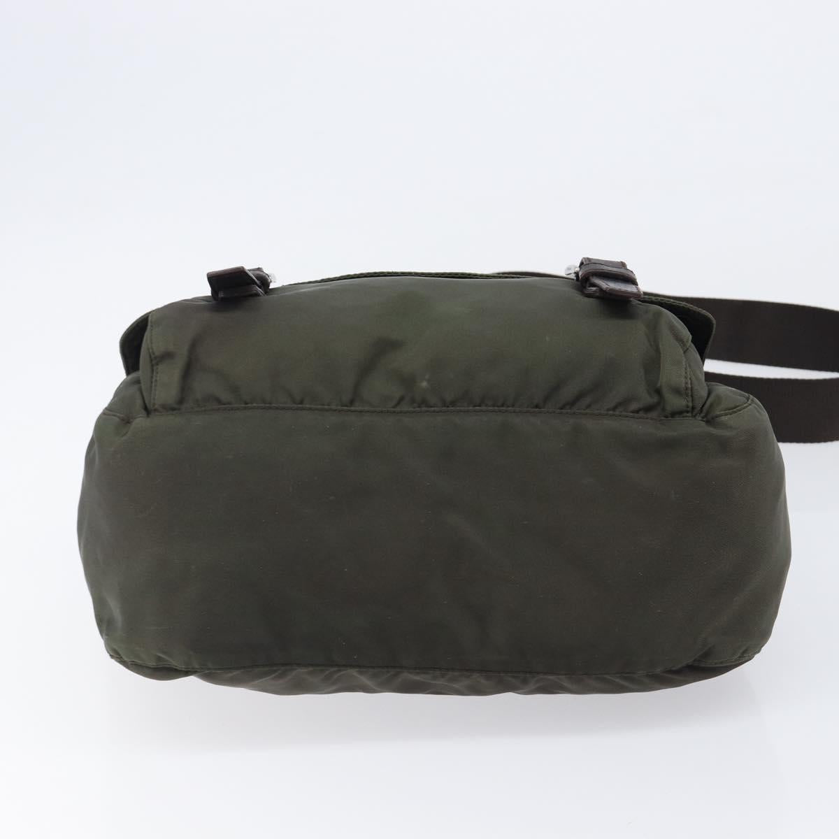 PRADA Shoulder Bag Nylon Khaki Silver Auth mr2887