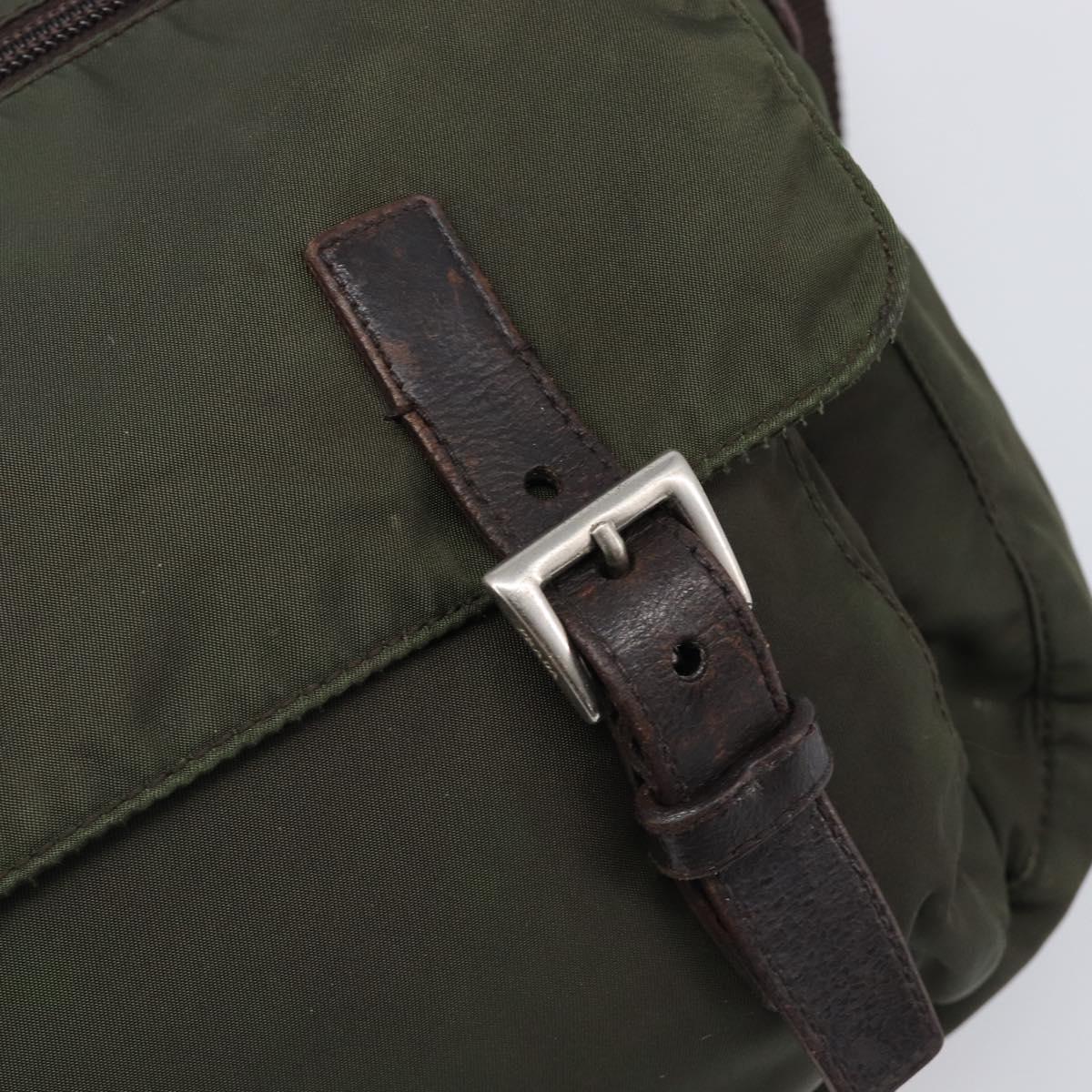 PRADA Shoulder Bag Nylon Khaki Silver Auth mr2887