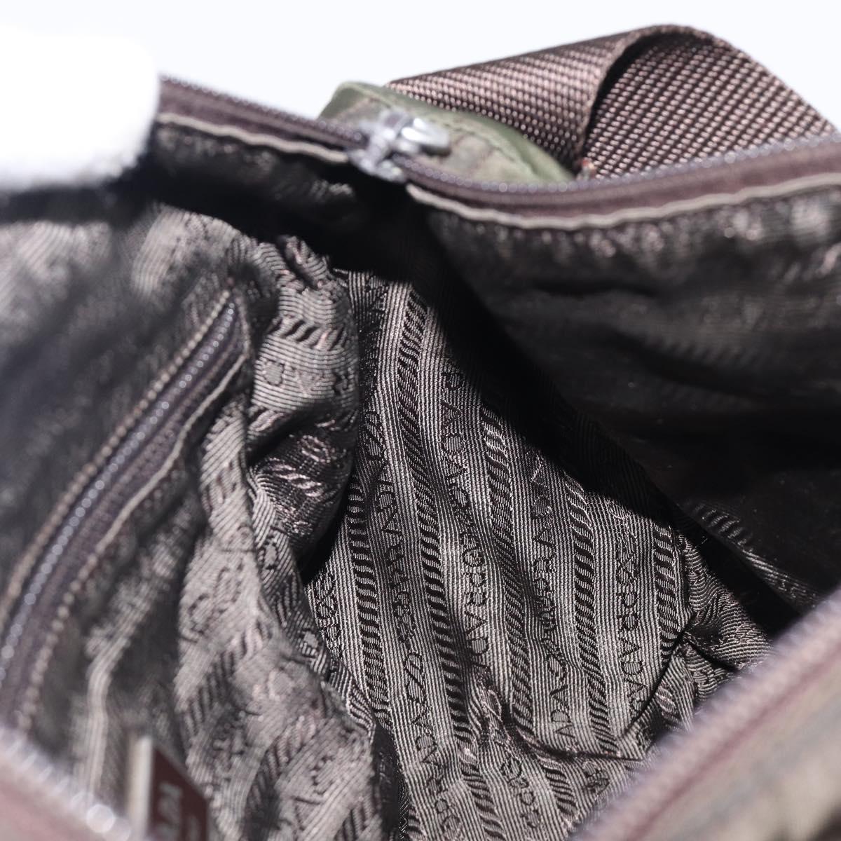 PRADA Shoulder Bag Nylon Khaki Silver Auth mr2887