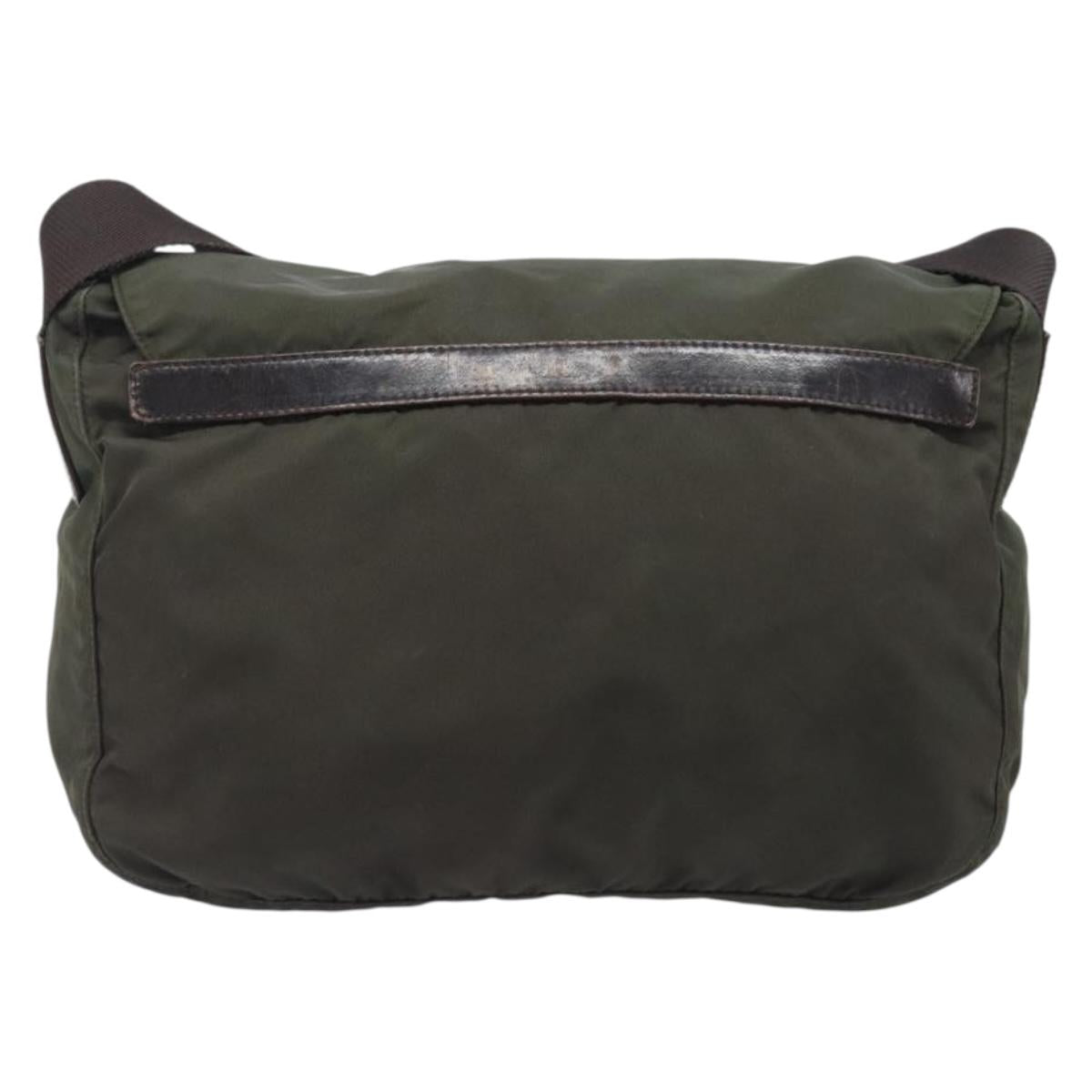 PRADA Shoulder Bag Nylon Khaki Silver Auth mr2887