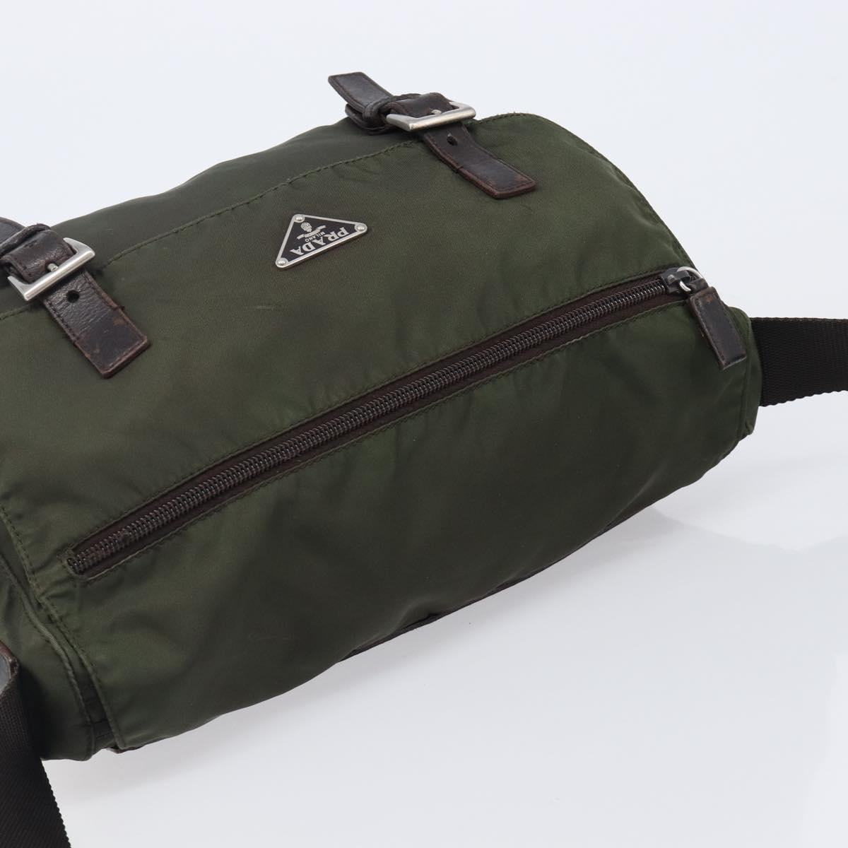 PRADA Shoulder Bag Nylon Khaki Silver Auth mr2887
