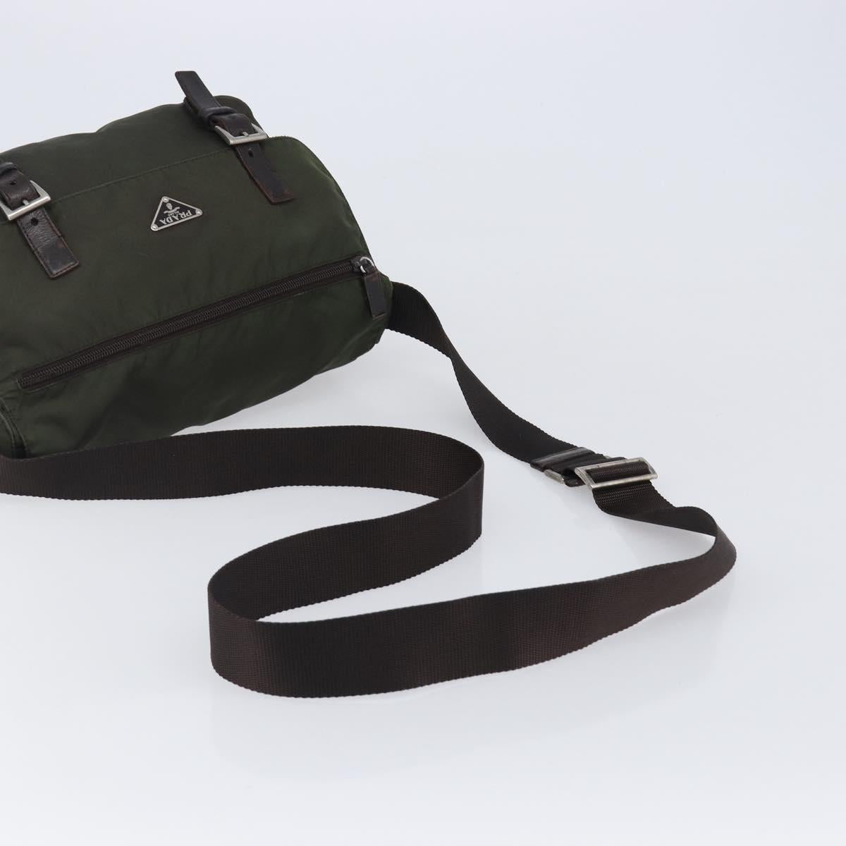 PRADA Shoulder Bag Nylon Khaki Silver Auth mr2887