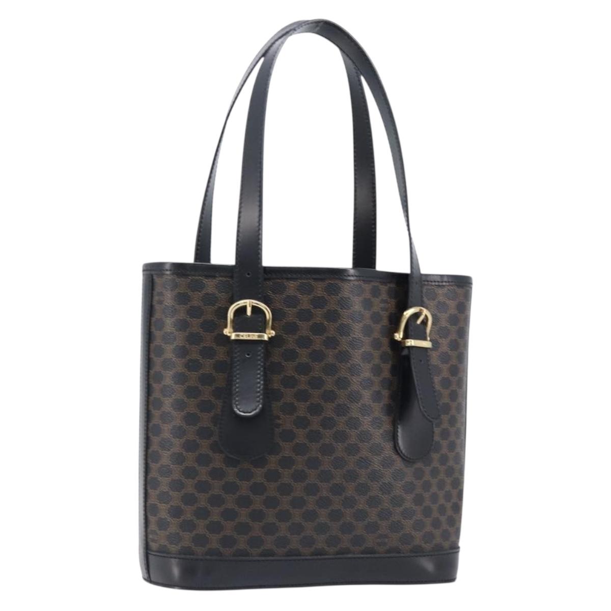 CELINE Macadam Canvas Hand Bag PVC Leather Black Gold Auth mr2888A