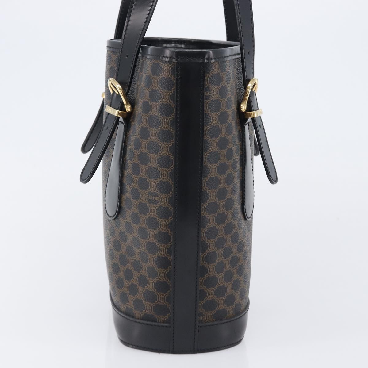 CELINE Macadam Canvas Hand Bag PVC Leather Black Gold Auth mr2888A