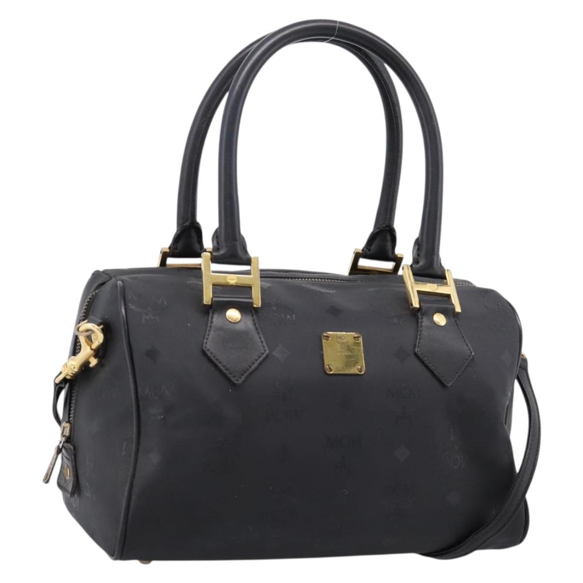 MCM Logogram Vicetos Hand Bag PVC 2way Black Gold Auth mr2890