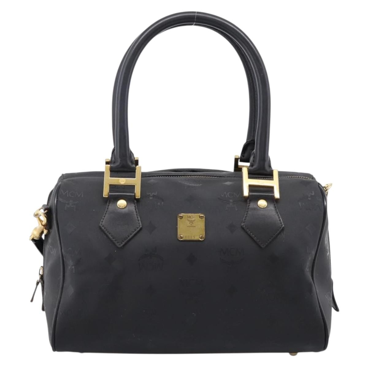 MCM Logogram Vicetos Hand Bag PVC 2way Black Gold Auth mr2890