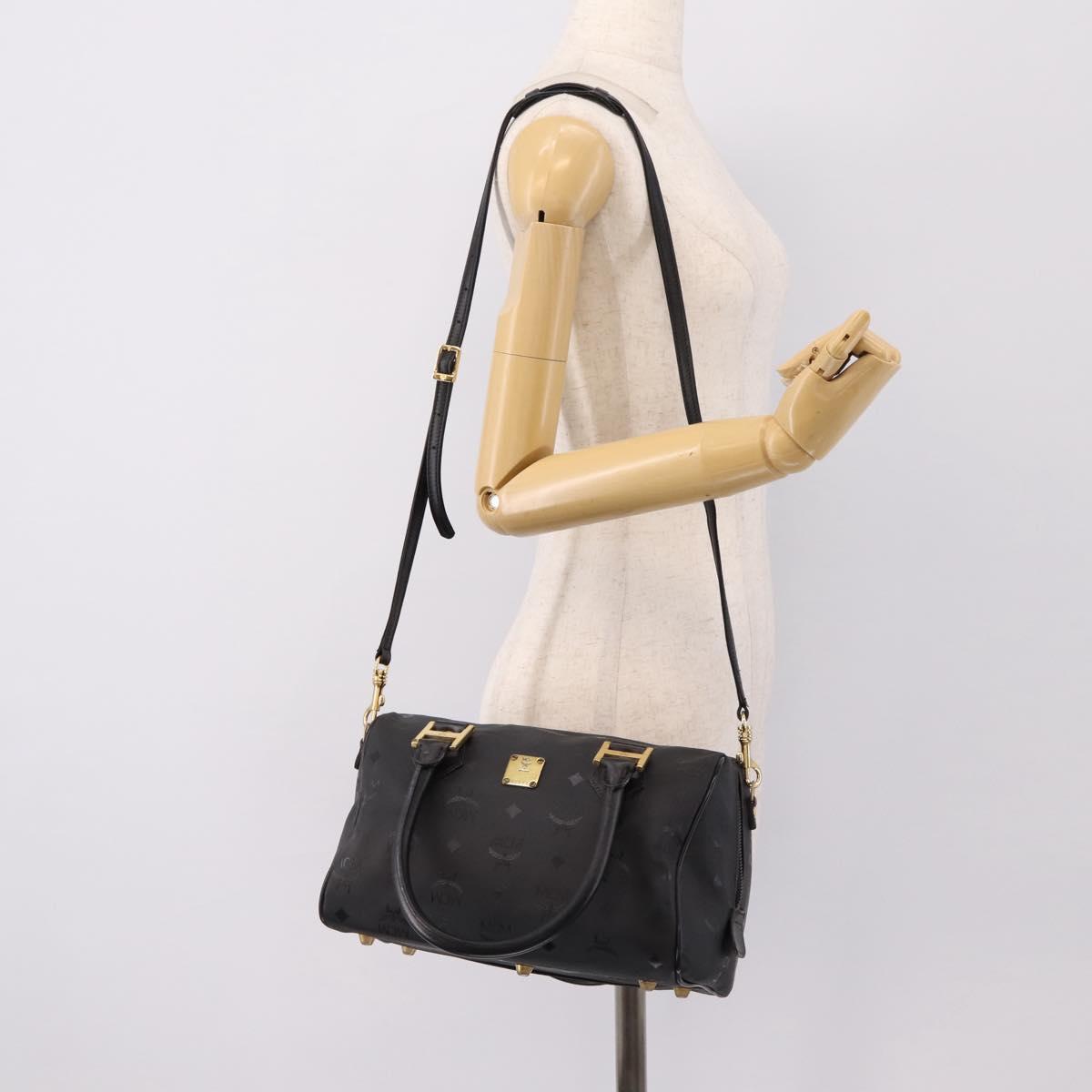 MCM Logogram Vicetos Hand Bag PVC 2way Black Gold Auth mr2890