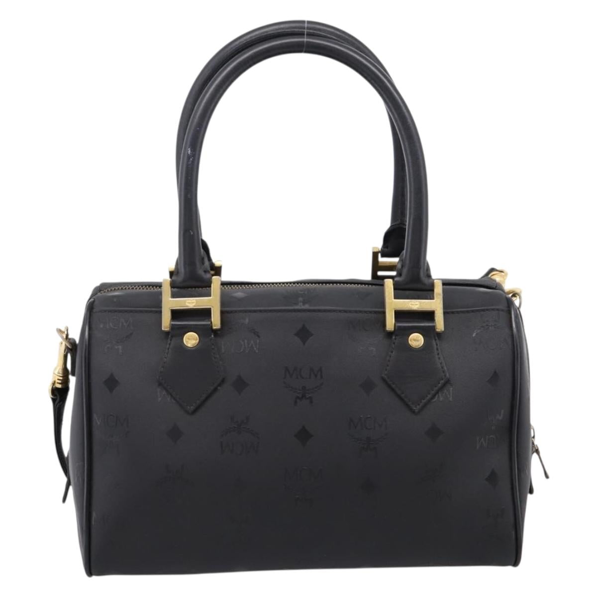 MCM Logogram Vicetos Hand Bag PVC 2way Black Gold Auth mr2890