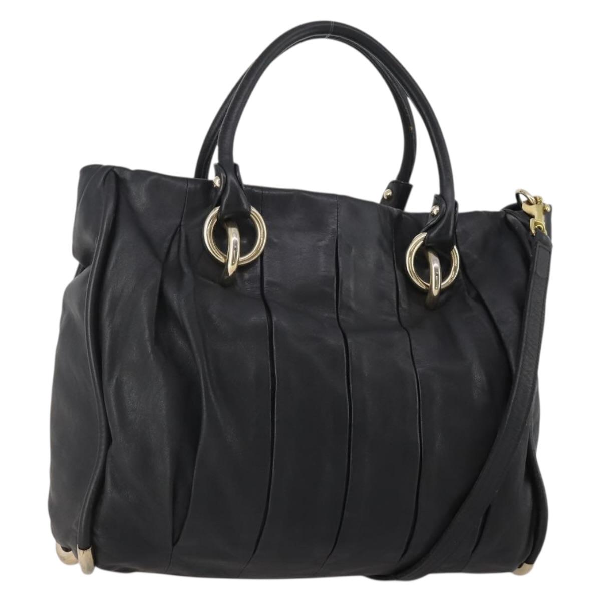 BALLY Hand Bag Leather 2way Black Gold Auth mr2891