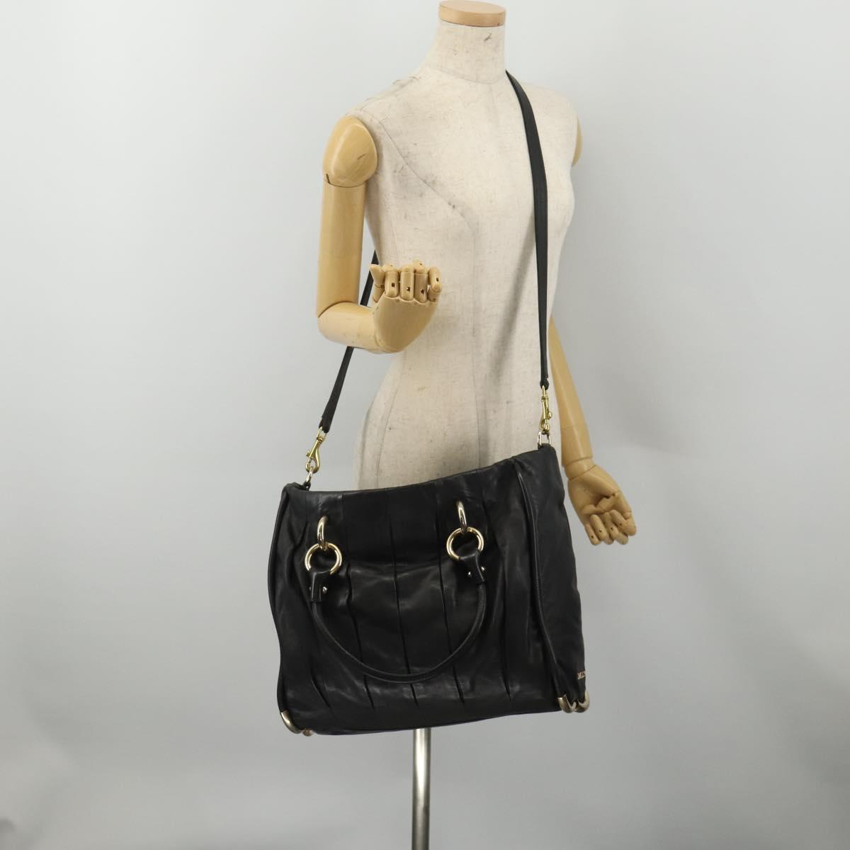 BALLY Hand Bag Leather 2way Black Gold Auth mr2891