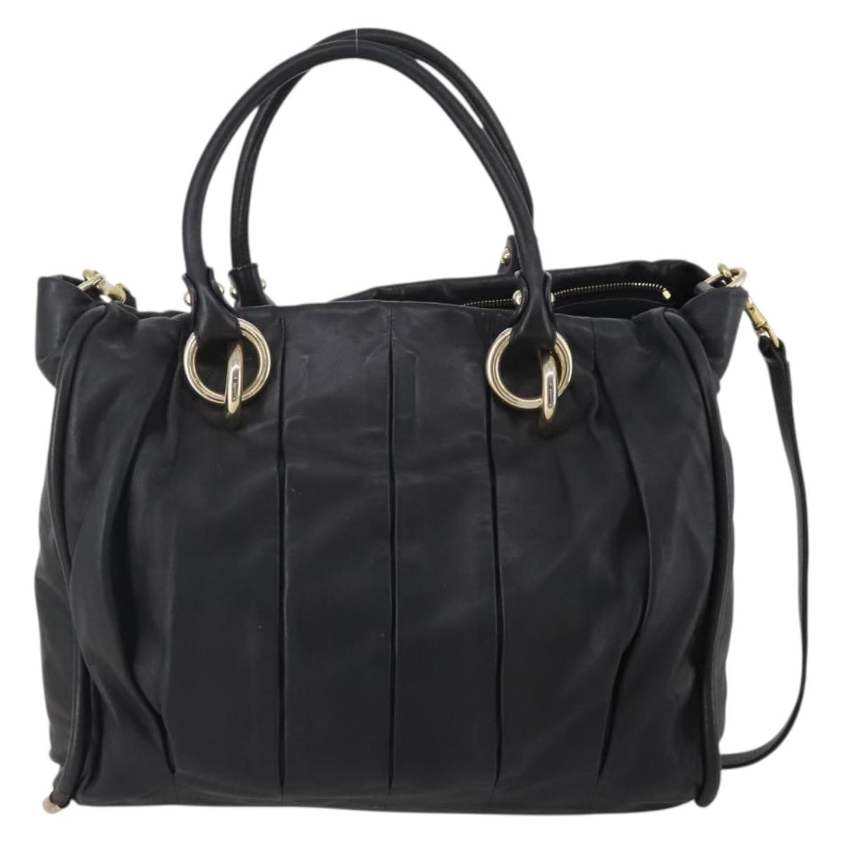 BALLY Hand Bag Leather 2way Black Gold Auth mr2891