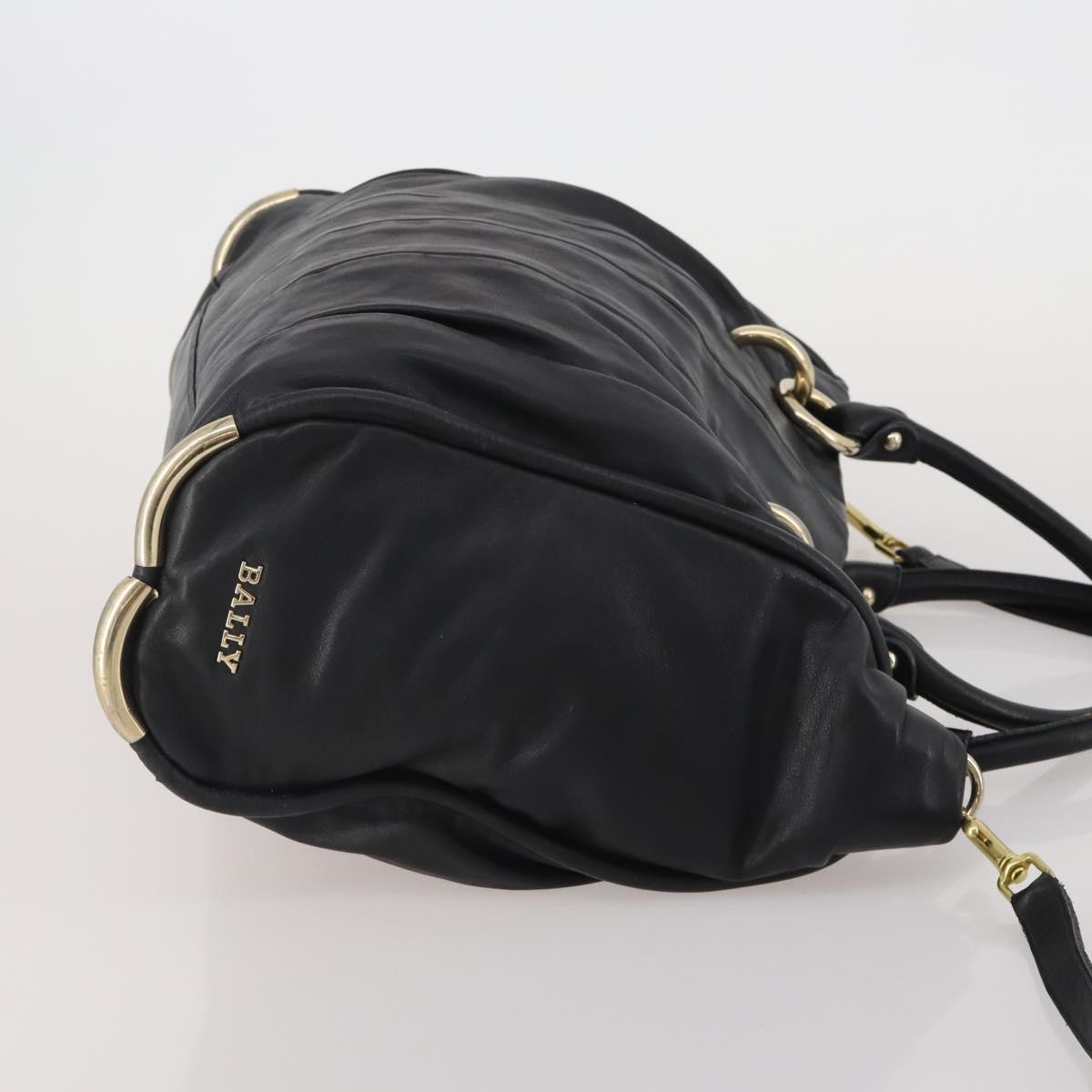 BALLY Hand Bag Leather 2way Black Gold Auth mr2891