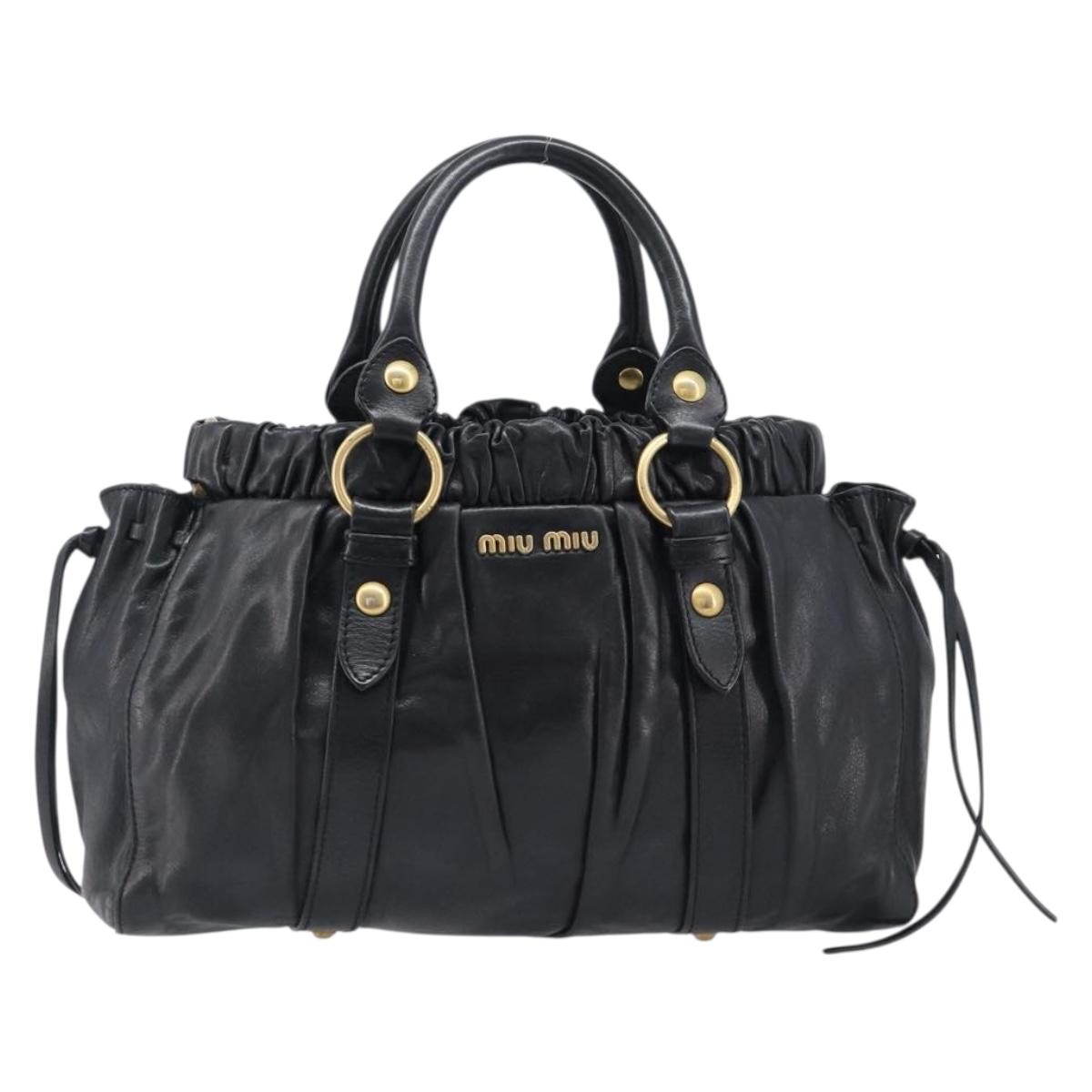 Miu Miu Hand Bag Leather Black Gold Auth mr2892V