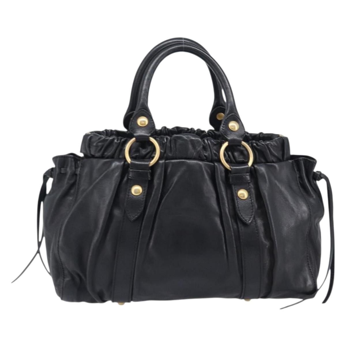 Miu Miu Hand Bag Leather Black Gold Auth mr2892V