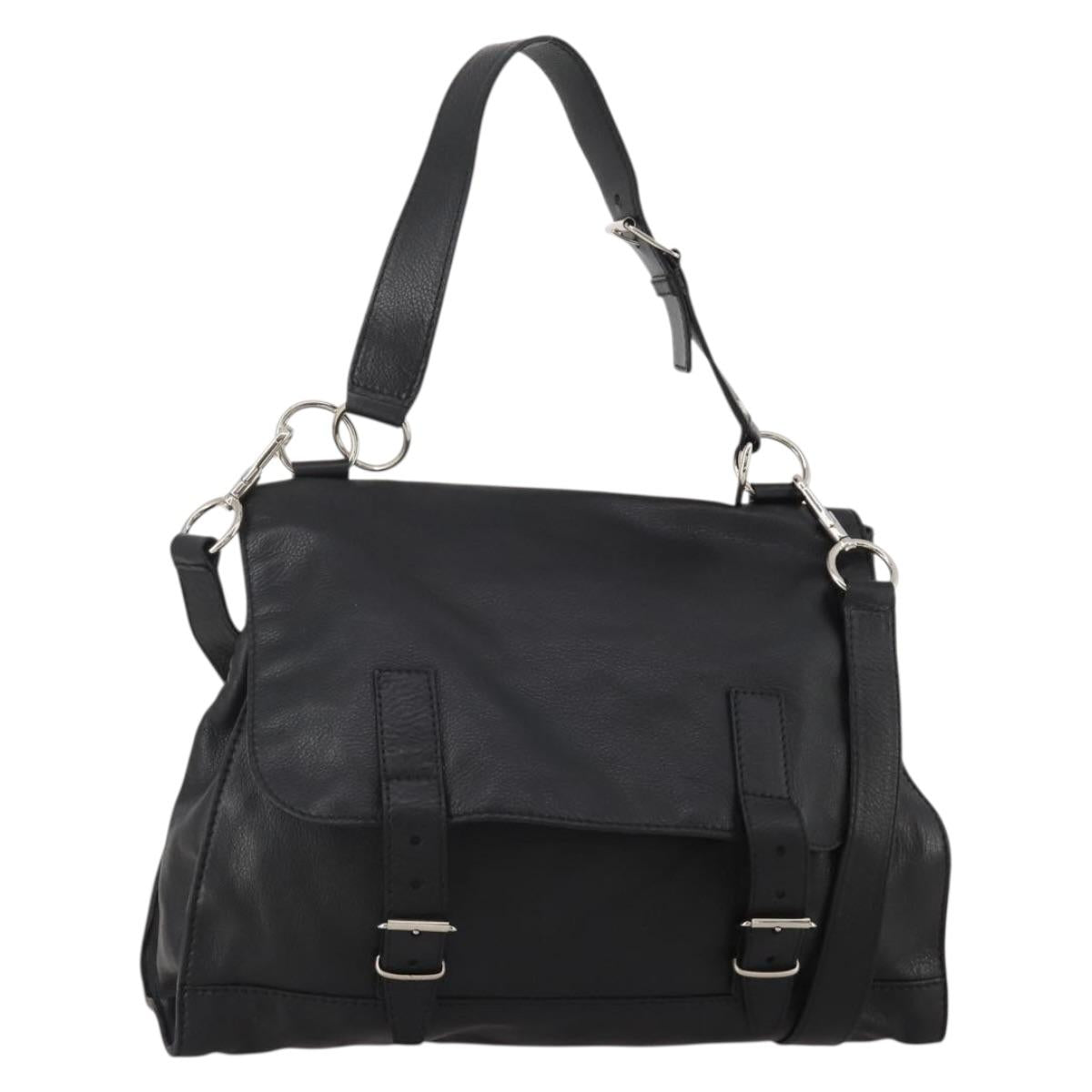 SAINT LAURENT Hand Bag Leather 2way Black Silver Auth mr2893V