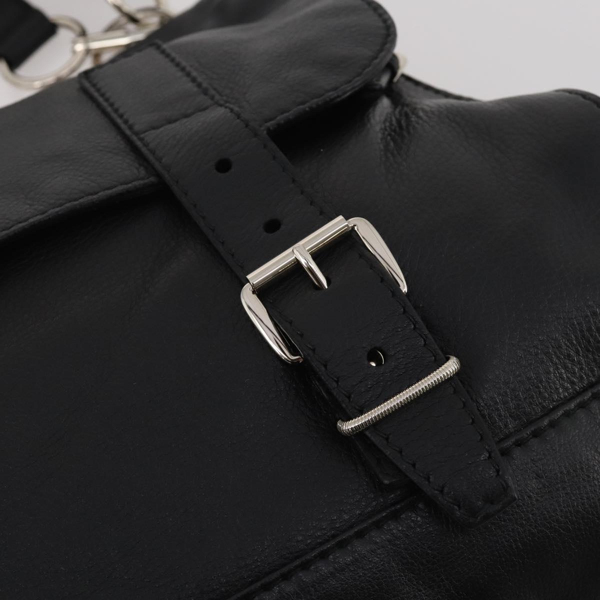 SAINT LAURENT Hand Bag Leather 2way Black Silver Auth mr2893V