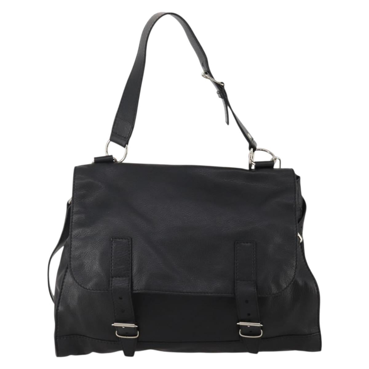 SAINT LAURENT Hand Bag Leather 2way Black Silver Auth mr2893V