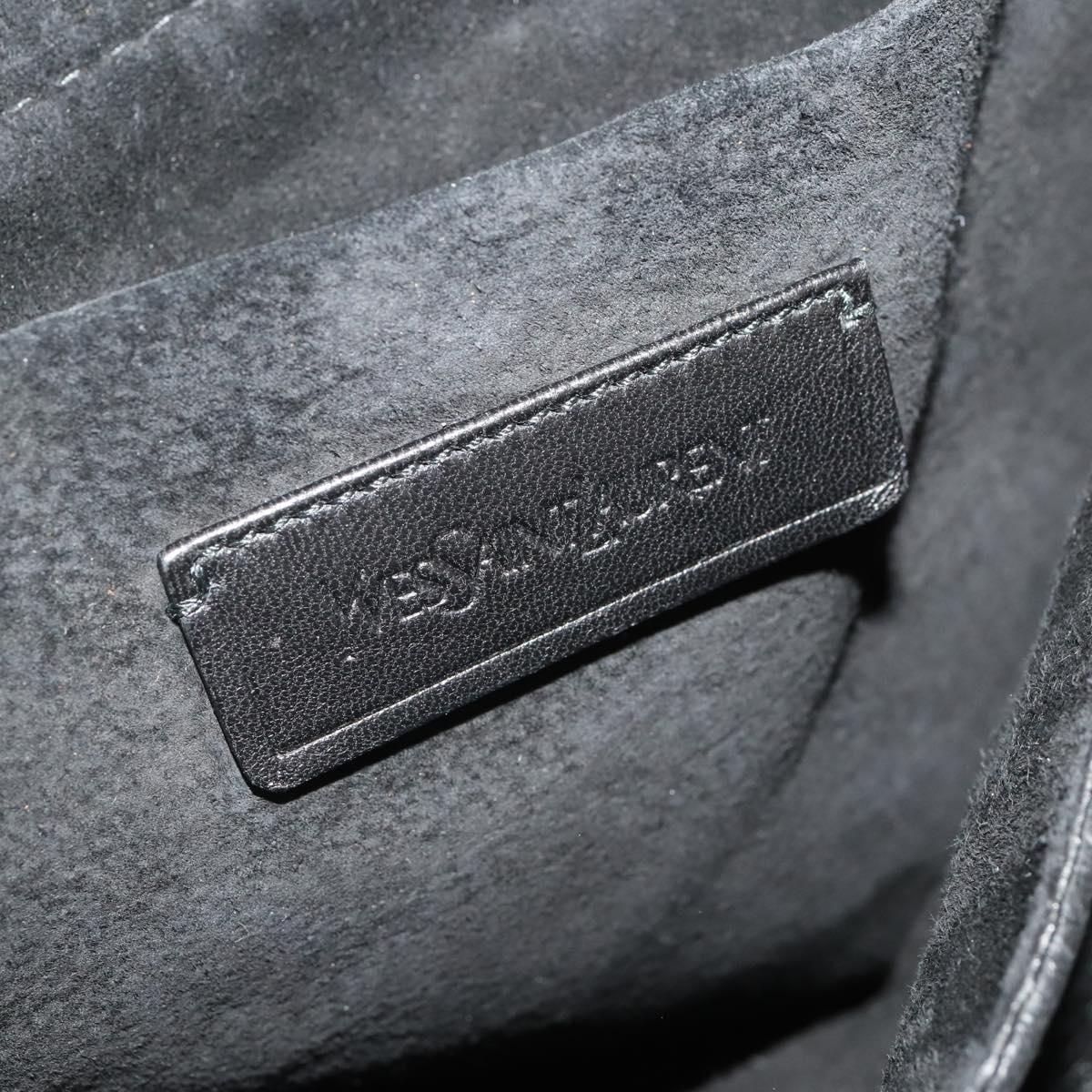 SAINT LAURENT Hand Bag Leather 2way Black Silver Auth mr2893V
