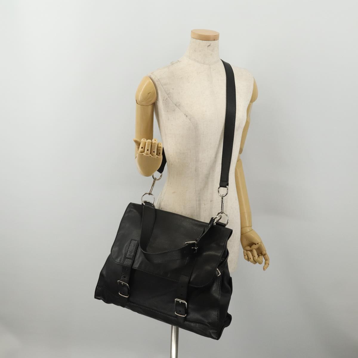 SAINT LAURENT Hand Bag Leather 2way Black Silver Auth mr2893V