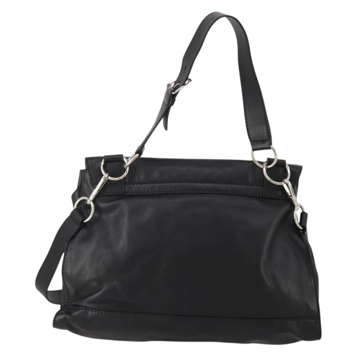 SAINT LAURENT Hand Bag Leather 2way Black Silver Auth mr2893V
