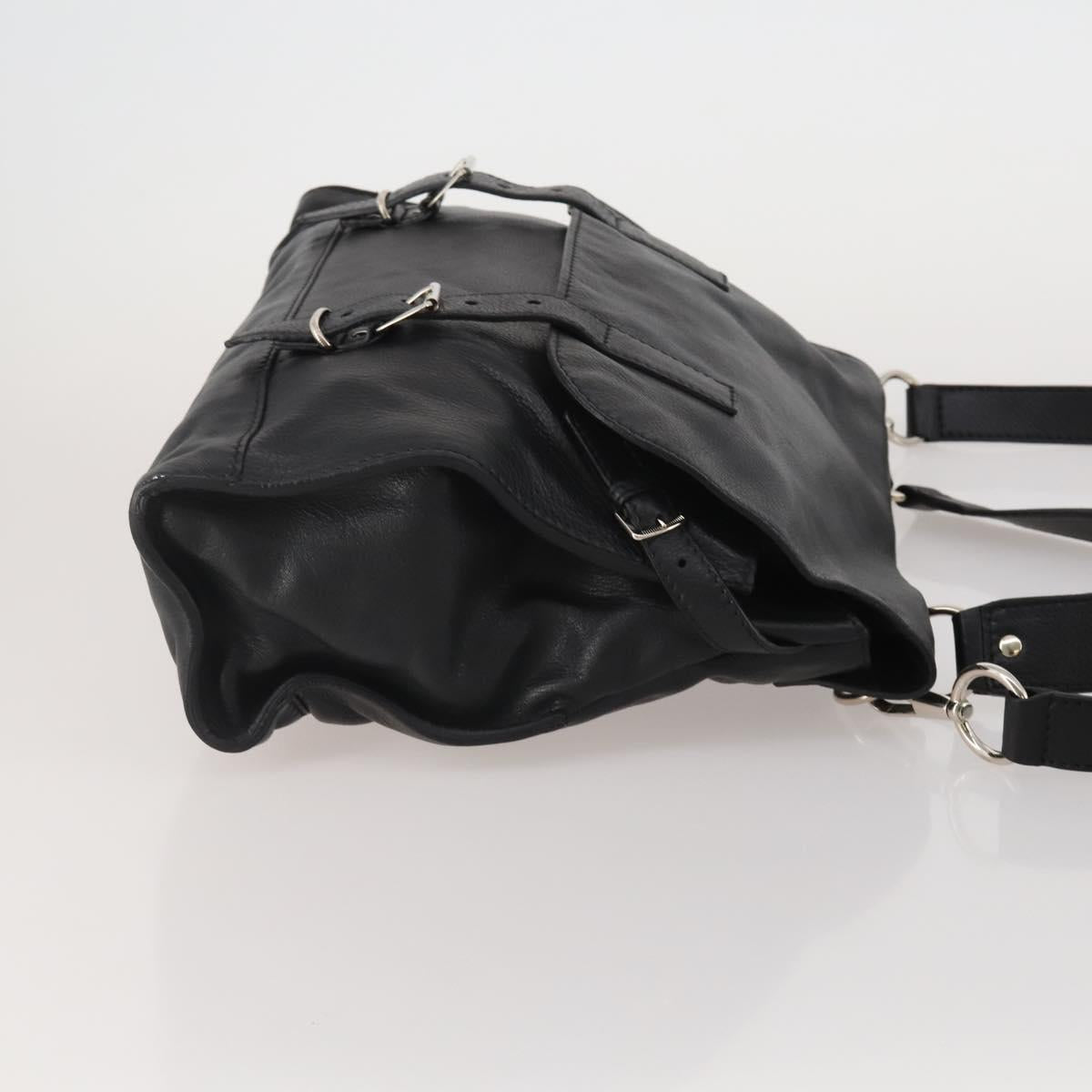 SAINT LAURENT Hand Bag Leather 2way Black Silver Auth mr2893V
