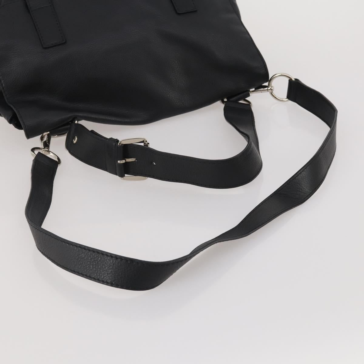 SAINT LAURENT Hand Bag Leather 2way Black Silver Auth mr2893V