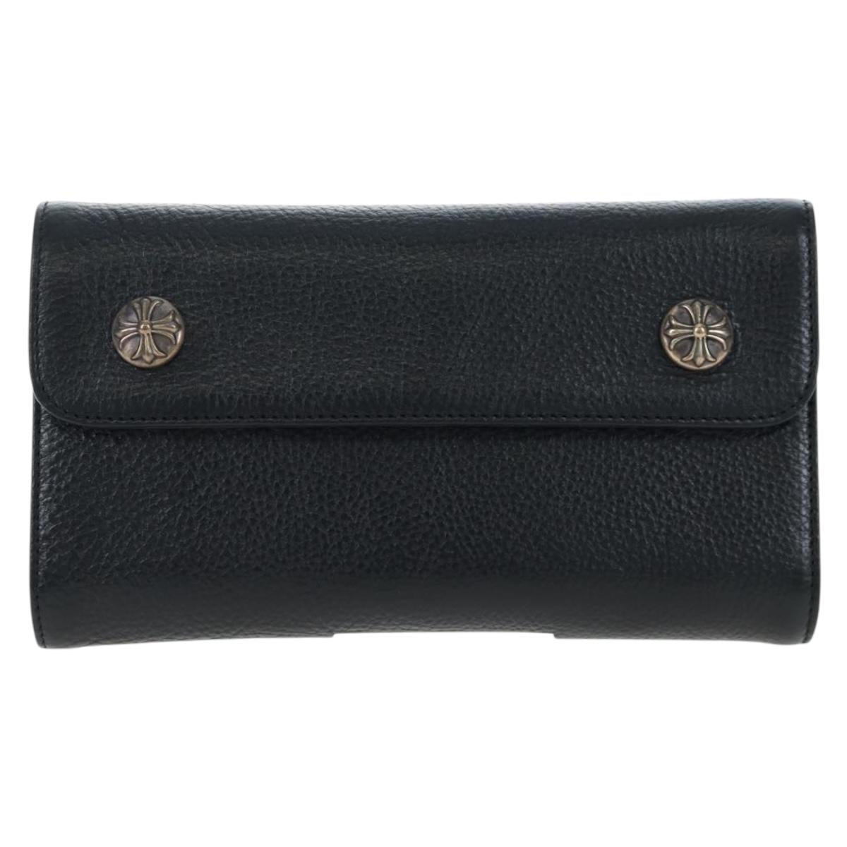 Chrome Hearts Wave Wallet Leather Black Auth mr2894SM