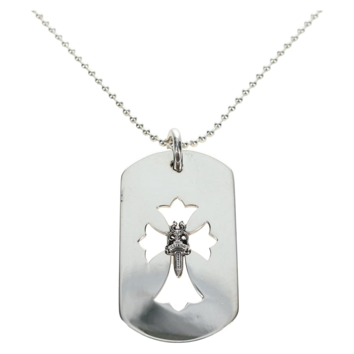Chrome Hearts Flare Dagger Large Dog Tag Necklace metal Silver Auth mr2895SAM