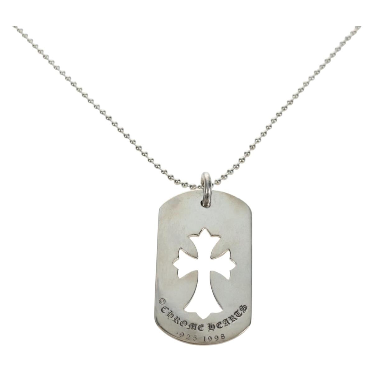 Chrome Hearts Large Dog Tag Necklace metal Silver Auth mr2897SAM