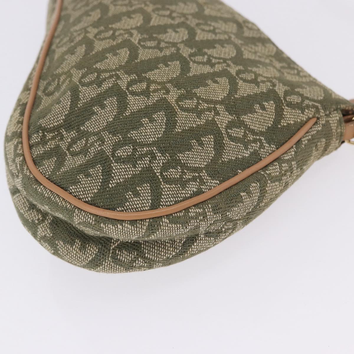 Christian Dior Trotter Canvas Saddle Pouch Hand Bag Khaki Gold Auth mr2899V