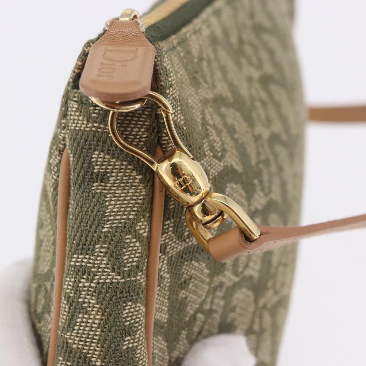 Christian Dior Trotter Canvas Saddle Pouch Hand Bag Khaki Gold Auth mr2899V