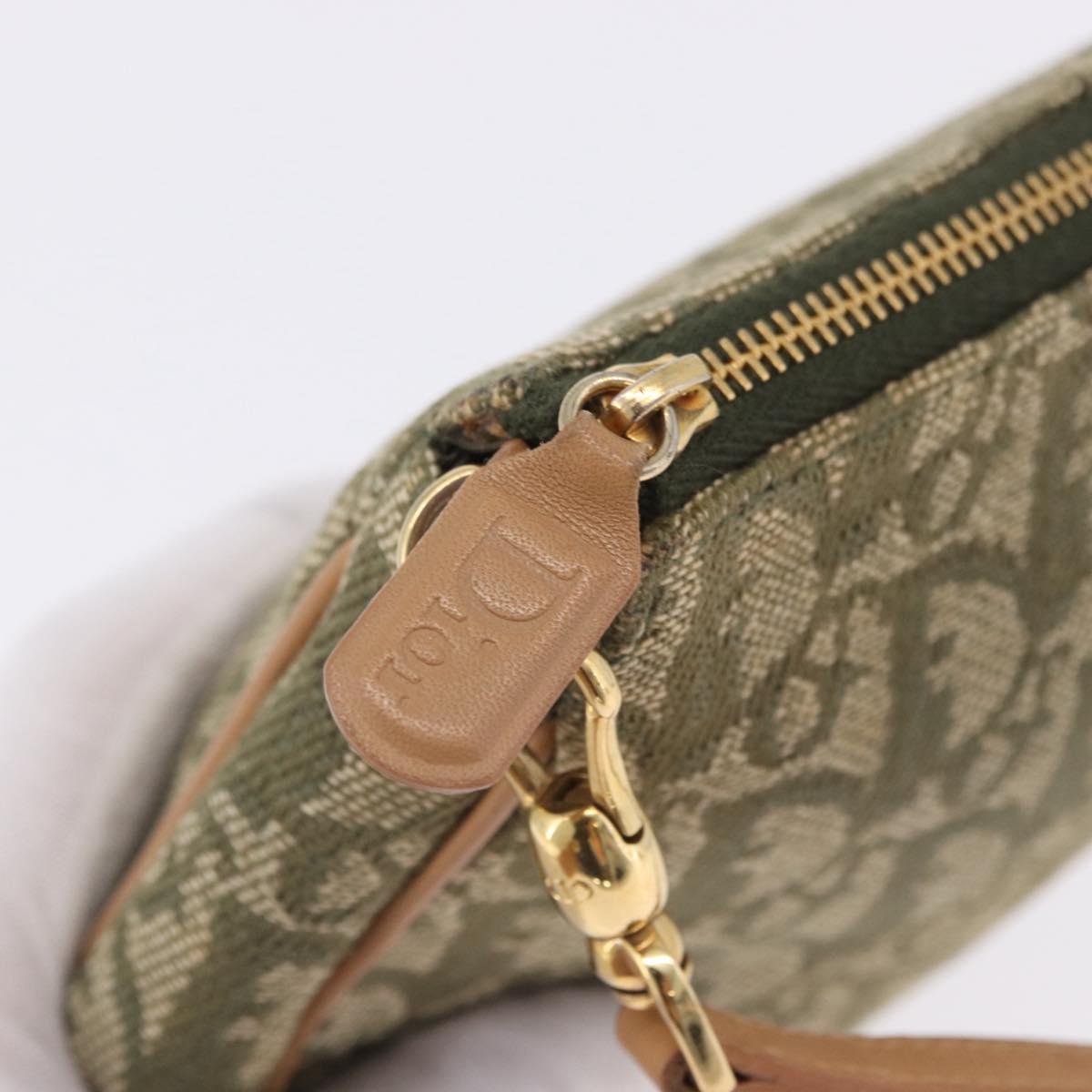 Christian Dior Trotter Canvas Saddle Pouch Hand Bag Khaki Gold Auth mr2899V