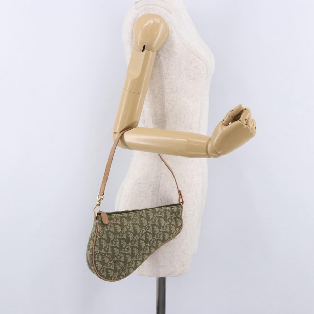 Christian Dior Trotter Canvas Saddle Pouch Hand Bag Khaki Gold Auth mr2899V
