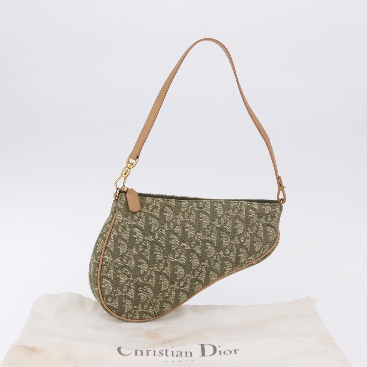 Christian Dior Trotter Canvas Saddle Pouch Hand Bag Khaki Gold Auth mr2899V