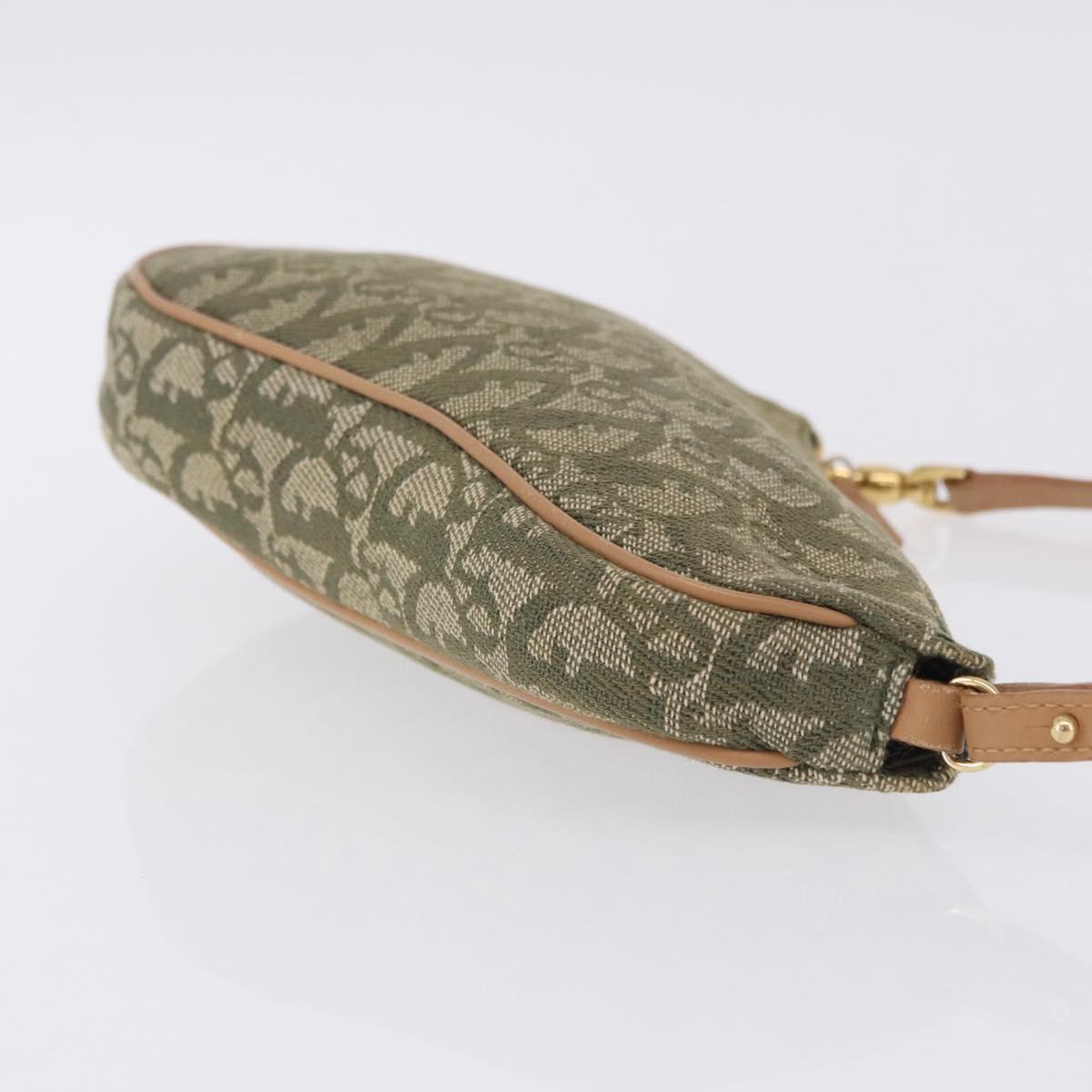Christian Dior Trotter Canvas Saddle Pouch Hand Bag Khaki Gold Auth mr2899V